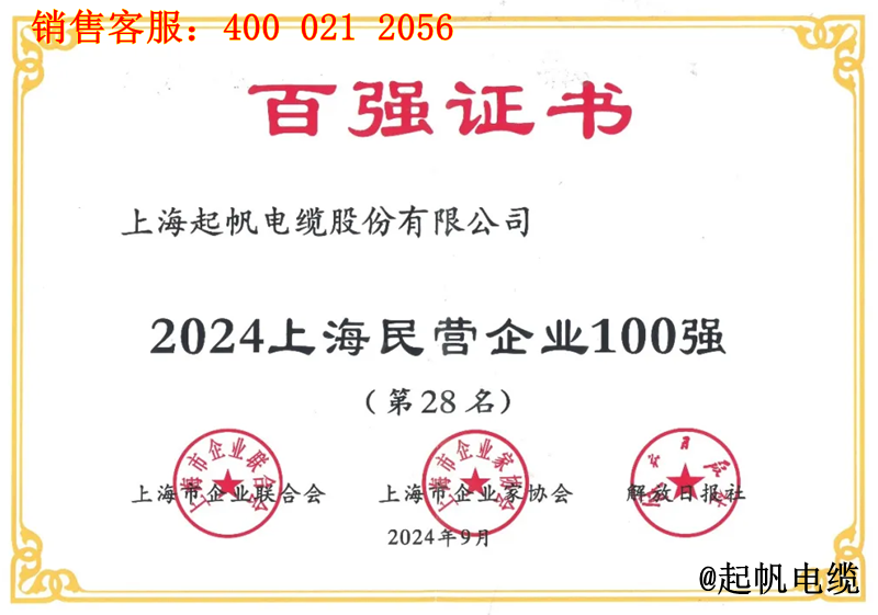 3.起帆電纜入圍2024年上海民營企業(yè)100強(qiáng)第28名 3.起帆電纜入圍2024年上海民營企業(yè)100強(qiáng)第28名